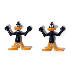 Looney Tunes 1991 Set of 2 Daffy Duck Rubber Toy Action Figure 3" x 3"